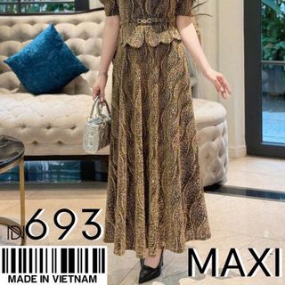 Đầm maxi trung niên  dự tiệc - công sở, vải thun nhũ cao cấp đính đá, dáng peplum, tặng mẹ co giãn tốt bigsize M693