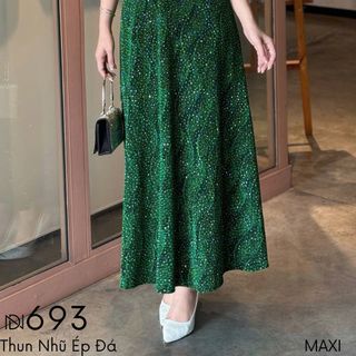 Đầm maxi trung niên  dự tiệc - công sở, vải thun nhũ cao cấp đính đá, dáng peplum, tặng mẹ co giãn tốt bigsize M693