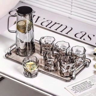 BỘ BÌNH THỦY TINH CỐC VẶN VÀNG 608 KÈM KHAY