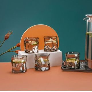 BỘ BÌNH THỦY TINH CỐC VẶN VÀNG 608 KÈM KHAY