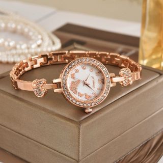 Đồng hồ nữ bướm bảng dây xếp cài bấm mặt tròn xà cừ hiện đại ( Hàng Giá Tận Xưởng )