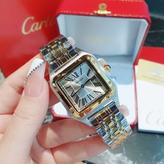 ĐÔNG HỒ NAM NỮ TRUNG CẤP CATIE MẶT VUÔNG DÂY THÉP KHOÁ BƯỚM