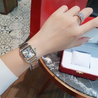 ĐÔNG HỒ NAM NỮ TRUNG CẤP CATIE MẶT VUÔNG DÂY THÉP KHOÁ BƯỚM