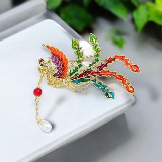 Trâm Cài Phượng Hoàng Tráng Men Nhiều Màu Sắc Đính Ngọc Trai Tua Phong Cách Trung Hoa Cao Cấp Cho Nữ 7.5cm