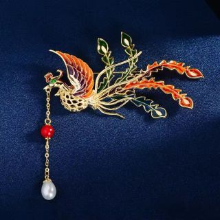 Trâm Cài Phượng Hoàng Tráng Men Nhiều Màu Sắc Đính Ngọc Trai Tua Phong Cách Trung Hoa Cao Cấp Cho Nữ 7.5cm