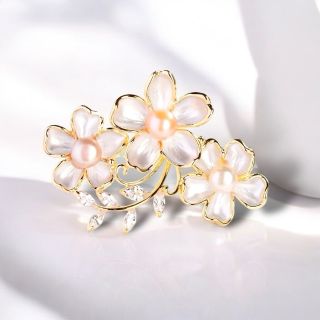 Ghim cài Áo hoa tỉ muội tráng men Ngọc trai thời trang cao cấp dành cho nữ 4.5cm