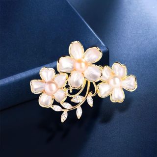 Ghim cài Áo hoa tỉ muội tráng men Ngọc trai thời trang cao cấp dành cho nữ 4.5cm