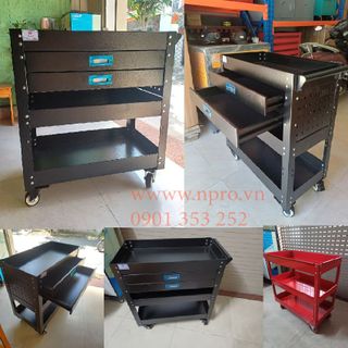 Xe đẩy dụng cụ 3 ngăn - kết hợp được bảng treo dụng cụ, khay linh kiện