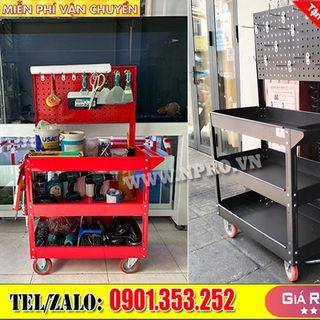 Xe đẩy dụng cụ 3 ngăn - kết hợp được bảng treo dụng cụ, khay linh kiện