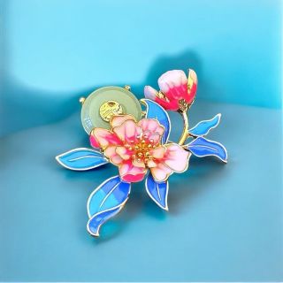 Trâm cài hoa mẫu đơn tráng men hồng thời trang cao cấp dành cho Nữ 6cm