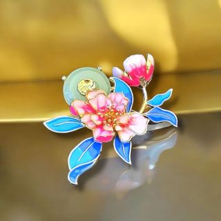 Trâm cài hoa mẫu đơn tráng men hồng thời trang cao cấp dành cho Nữ 6cm