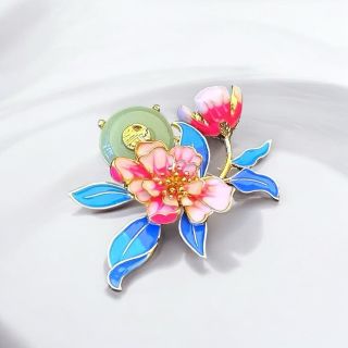 Trâm cài hoa mẫu đơn tráng men hồng thời trang cao cấp dành cho Nữ 6cm