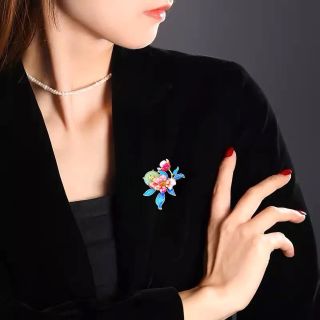 Trâm cài hoa mẫu đơn tráng men hồng thời trang cao cấp dành cho Nữ 6cm