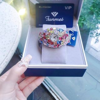 ĐỒNG HỒ NỮ CHÍNH HÃNG MỚI NHẤT FUNMEI FGRAF FULL NGỌC 7 MÀU ĐI KÈM TEM KÍCH HOẠT ĐIỆN TỬ