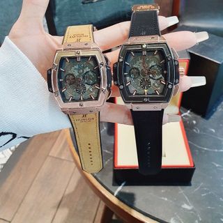 ĐỒNG HỒ NAM TRUNG CẤP HOT TREND HUBL MẶT CHONOGRAP CHỮ NHẬT DÂY DA