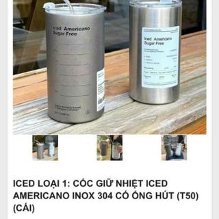 Cốc giữ nhiệt Iced Americano inox 304 có ống hút