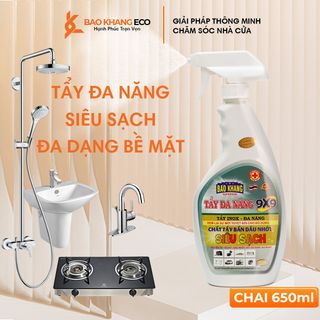 Tẩy đa năng 500ml, tẩy cặn canxi nhà tắm Bảo Khang làm sạch vòi sen inox, vách kính, bồn sứ, bếp gas, bếp từ an toàn, tiện lợi, hiệu quả.