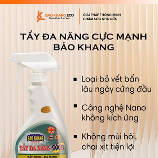 Tẩy đa năng 500ml, tẩy cặn canxi nhà tắm Bảo Khang làm sạch vòi sen inox, vách kính, bồn sứ, bếp gas, bếp từ an toàn, tiện lợi, hiệu quả.