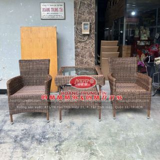 Ghế cafe nhựa giả mây ngoài trời giá rẻ ghế vua mây nhựa nâu