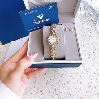 SET ĐỒNG HỒ NỮ NGỌC TRAI CHÍNH HÃNG MỚI NHẤT FUNMEI F20205 TẶNG KÈM HOA TAI CÓ TEM KÍCH HOẠT