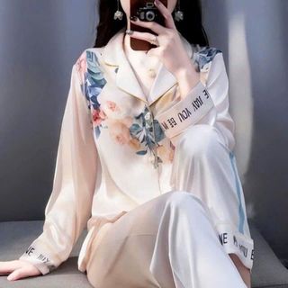Đồ Bộ Nữ Pijama Bộ Lụa latin Tay Dài cổ sơ mi