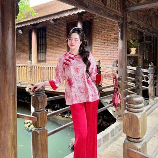 SET LAM GẤM 3 nút bọc áo gấm quần latin