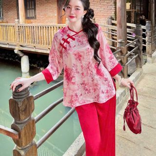 SET LAM GẤM 3 nút bọc áo gấm quần latin