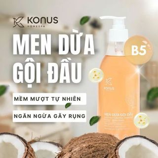 Men Dừa Gội Đầu Konus & Ủ Xả Konus , Dầu gội mềm mượt 500ml, Kem xả mượt tóc