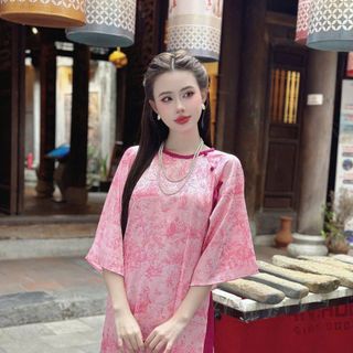 ÁO DÀI TẾT THIẾT KẾ GẤM THÊU HÌNH BƯỚM DÁNG SUÔNG HÀNG CAO CẤP