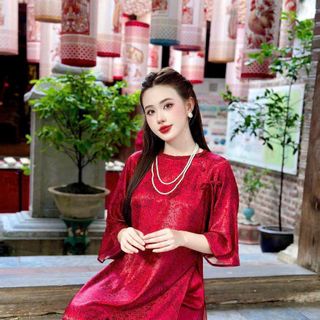 ÁO DÀI TẾT THIẾT KẾ GẤM THÊU HÌNH BƯỚM DÁNG SUÔNG HÀNG CAO CẤP