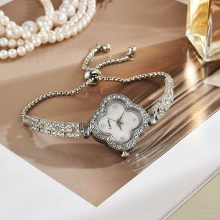 Đồng hồ vòng tay cỏ 4lá đính đá thập vông mặt xà cừ màu sang trọng, tinh tế ( Hàng Giá Tận Xưởng )
