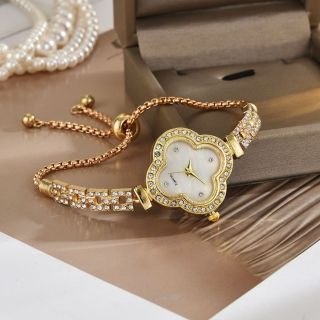 Đồng hồ vòng tay cỏ 4lá đính đá thập vông mặt xà cừ màu sang trọng, tinh tế ( Hàng Giá Tận Xưởng )
