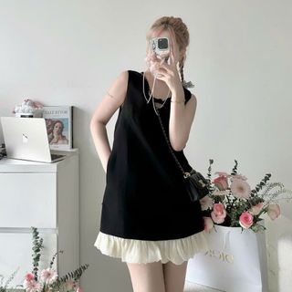 Váy Xuông Cổ Chữ V Dáng Ngắn Bánh Bèo Thả Dáng Ngày Hè