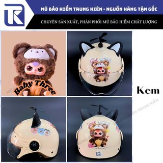 Nón bảo hiểm trẻ em Baby Three gắn kính [Kính Liền, KHÔNG KÈM PHỤ KIỆN], Nón bảo hiểm chính hãng Long Thanh, BH 12 tháng