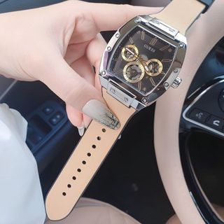 ĐỒNG HỒ NAM CAO CẤP GUEZZ MẶT CHỮ NHẬT CHONOGRAP DÂY CAO SU BỌC DA