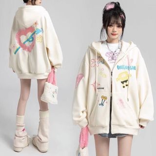 Áo khoác hoodie zip in hình sinh vật BIỂN đáng yêu from rộng Women Unisex