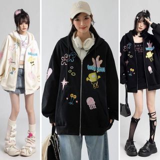 Áo khoác hoodie zip in hình sinh vật BIỂN đáng yêu from rộng Women Unisex