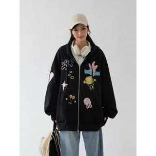 Áo khoác hoodie zip in hình sinh vật BIỂN đáng yêu from rộng Women Unisex