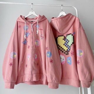 Áo khoác hoodie zip FATILEXD in hình trái tim from rộng Nữ Unisex Women Top