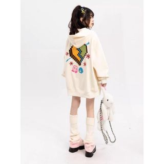 Áo khoác hoodie zip FATILEXD in hình trái tim from rộng Nữ Unisex Women Top