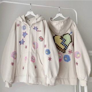 Áo khoác hoodie zip FATILEXD in hình trái tim from rộng Nữ Unisex Women Top