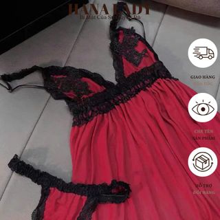 Váy Ngủ Nữ Xuyên Thấu Sexy – Đầm Ngủ Dáng Xòe Voan Lụa Mềm Mịn Quyến Rũ Viền Ren Kèm Quần VN023