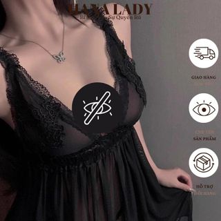 Váy Ngủ Nữ Xuyên Thấu Sexy – Đầm Ngủ Dáng Xòe Voan Lụa Mềm Mịn Quyến Rũ Viền Ren Kèm Quần VN023