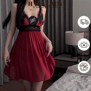 Váy Ngủ Nữ Xuyên Thấu Sexy – Đầm Ngủ Dáng Xòe Voan Lụa Mềm Mịn Quyến Rũ Viền Ren Kèm Quần VN023 giá sỉ