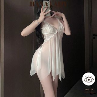 Váy Ngủ Nữ Sexy – Đầm Ngủ Cánh Tiên Voan Lụa Xẻ Tà Phối Ren Hoa Gợi Cảm VN607