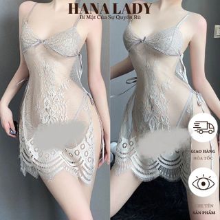 Váy Ngủ Ren Hoa Nổi Xuyên Thấu Sexy – Đầm Ngủ Hở Lưng Gợi Cảm Kèm Quần Lọt Khe VN598