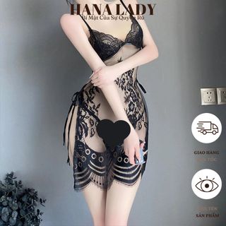 Váy Ngủ Ren Hoa Nổi Xuyên Thấu Sexy – Đầm Ngủ Hở Lưng Gợi Cảm Kèm Quần Lọt Khe VN598