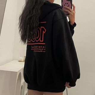 Áo khoác hoodie zip tay phồng from rộng in chữ 1OOK trẻ trung Unisex Menswear