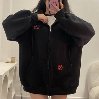 Áo khoác hoodie zip tay phồng from rộng in chữ 1OOK trẻ trung Unisex Menswear