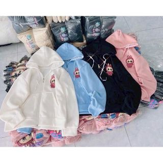 Áo khoác nỉ LABUBU hoodie zip in hoạt hình form rộng nam nữ Top